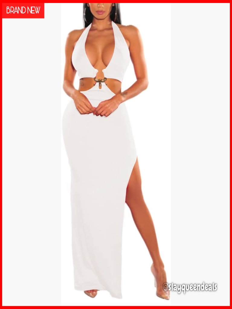 Sexy Halter Maxi Dress With Backless Cutout High Slit Bodycon